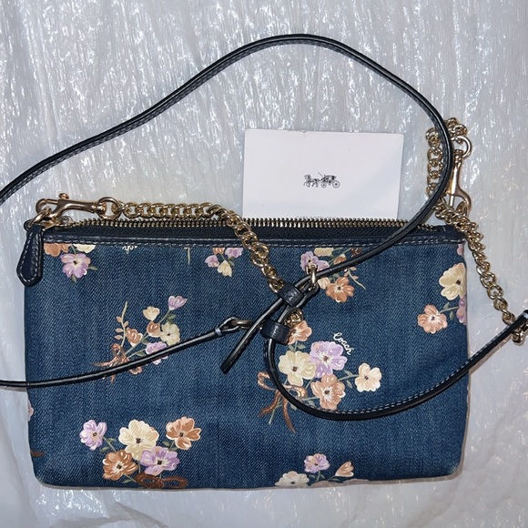 EUC Coach Floral Crossbody Bag - Blue - Picture 12 of 14